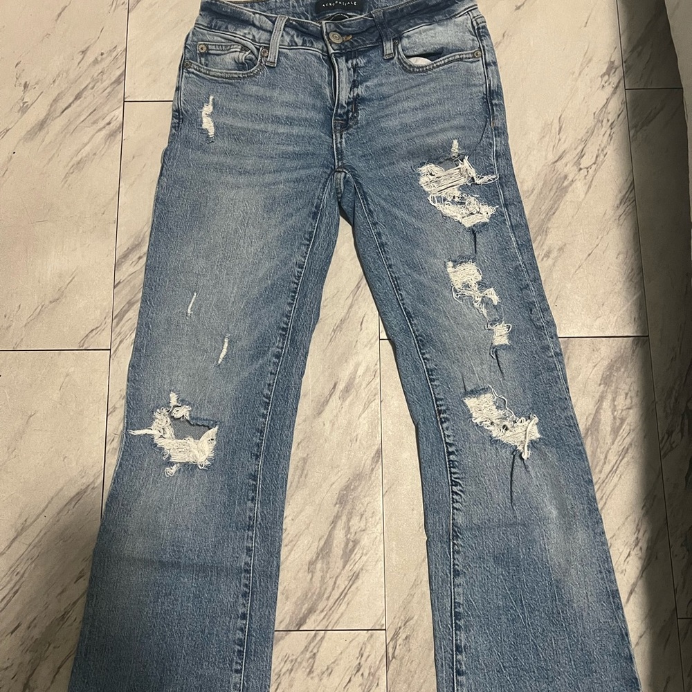Aeropostale Light Blue Distressed Flare Jeans
